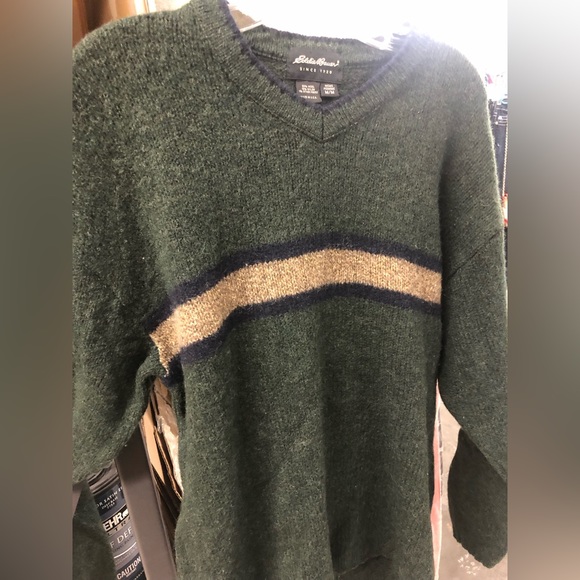 Eddie Bauer sweater size med green with a beige and blue stripe - Picture 1 of 6